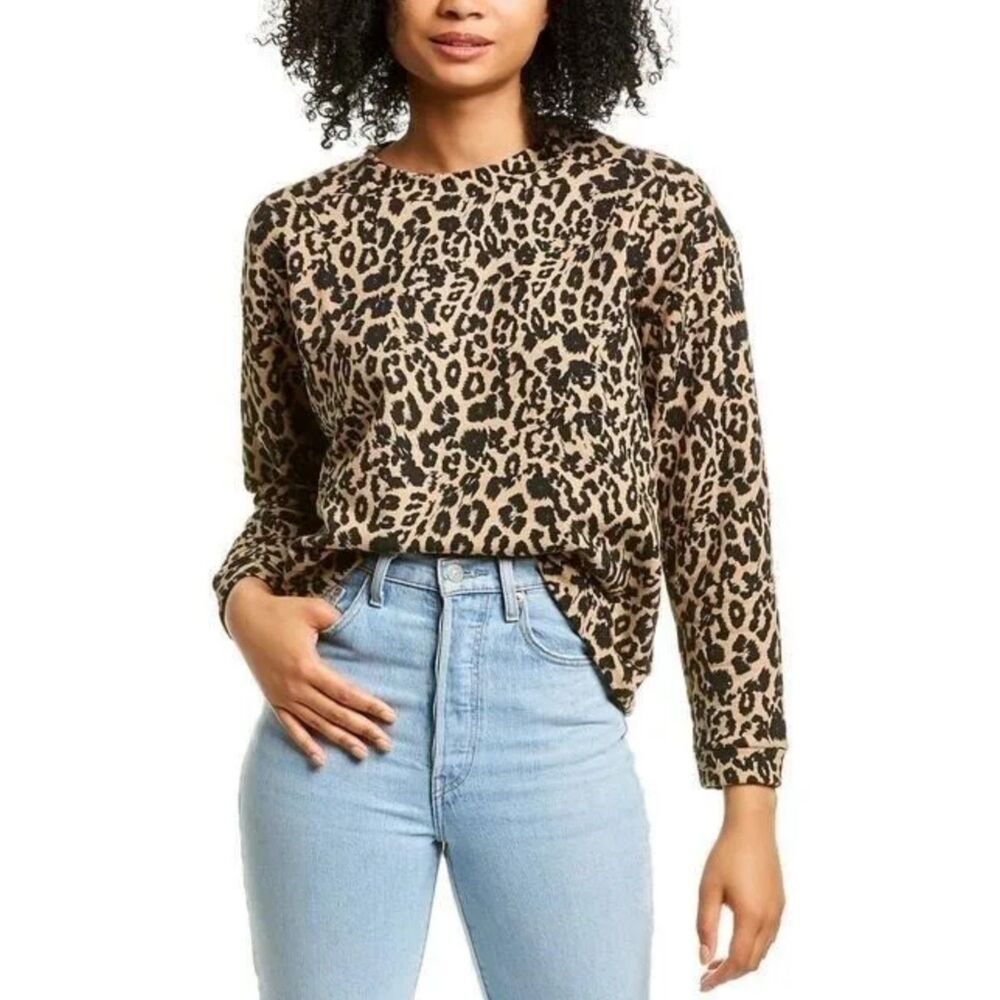 LNA Jillian Raglan Sleeve Leopard Print Light Sweatshirt Crewneck Sz M